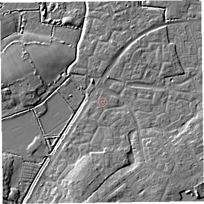 Shaded relief map of the ground around TA63UD, computed from Environment Agency LiDAR. The ground here sits at about 7 m above sea level and falls 8 m across the surrounding 800 m. Surface water reaching this point runs off ground lying to the south-south-west, 0.6 m higher.