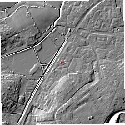 Shaded relief map of the ground around TA63UJ, computed from Environment Agency LiDAR. The ground here sits at about 7 m above sea level and falls 13 m across the surrounding 800 m. Surface water reaching this point runs off ground lying to the south-south-east, 4.3 m higher.