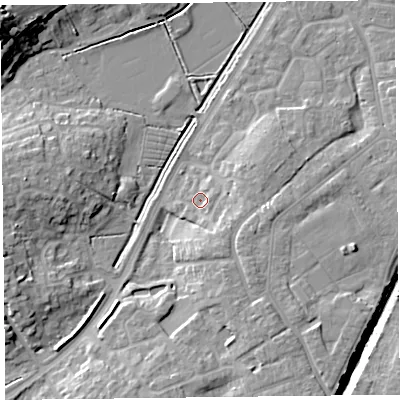 Shaded relief map of the ground around TA63UP, computed from Environment Agency LiDAR. The ground here sits at about 8 m above sea level and falls 16 m across the surrounding 800 m. Surface water reaching this point runs off ground lying to the south-south-east, 4.0 m higher.