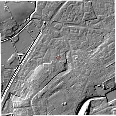 Shaded relief map of the ground around TA63UU, computed from Environment Agency LiDAR. The ground here sits at about 8 m above sea level and falls 13 m across the surrounding 800 m. Surface water reaching this point runs off ground lying to the south-south-west, 3.3 m higher.