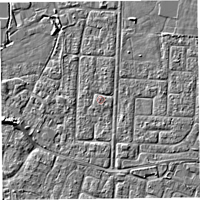 Shaded relief map of the ground around TA64HY, computed from Environment Agency LiDAR. The ground here sits at about 7 m above sea level and falls 5 m across the surrounding 800 m. Surface water reaching this point runs off ground lying to the north, 1.0 m higher.