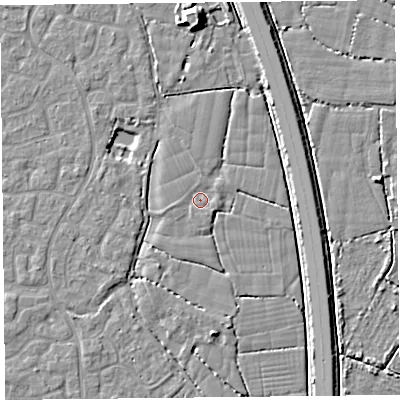 Shaded relief map of the ground around TA64TU, computed from Environment Agency LiDAR. The ground here sits at about 6 m above sea level and falls 8 m across the surrounding 800 m. Surface water reaching this point runs off ground lying to the south-south-east, 1.0 m higher.