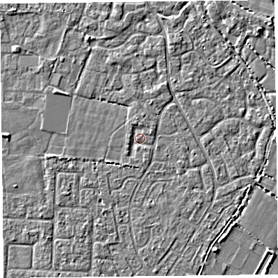 Shaded relief map of the ground around TA64XZ, computed from Environment Agency LiDAR. The ground here sits at about 6 m above sea level and falls 5 m across the surrounding 800 m. Surface water reaching this point runs off ground lying to the north-north-west, 0.9 m higher.