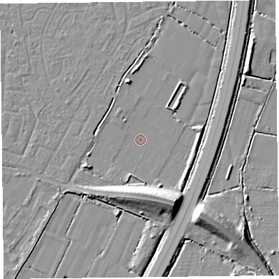 Shaded relief map of the ground around TA65FF, computed from Environment Agency LiDAR. The ground here sits at about 5 m above sea level and falls 11 m across the surrounding 800 m. Surface water reaching this point runs off ground lying to the south-south-east, 8.9 m higher.