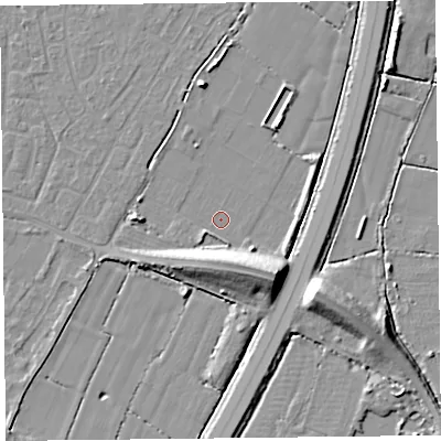 Shaded relief map of the ground around TA65FU, computed from Environment Agency LiDAR. The ground here sits at about 5 m above sea level and falls 11 m across the surrounding 800 m. Surface water reaching this point runs off ground lying to the south-south-east, 8.9 m higher.