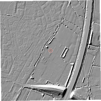 Shaded relief map of the ground around TA65GB, computed from Environment Agency LiDAR. The ground here sits at about 6 m above sea level and falls 11 m across the surrounding 800 m. Surface water reaching this point runs off ground lying to the north-west, 4.9 m higher.
