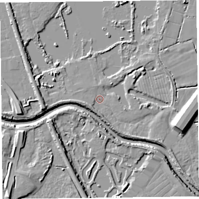 Shaded relief map of the ground around TA65HL, computed from Environment Agency LiDAR. The ground here sits at about 6 m above sea level and falls 11 m across the surrounding 800 m. Surface water reaching this point runs off ground lying to the east, 4.4 m higher.