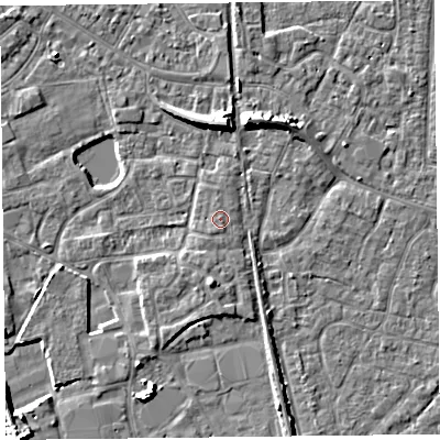 Shaded relief map of the ground around TA65JN, computed from Environment Agency LiDAR. The ground here sits at about 7 m above sea level and falls 9 m across the surrounding 800 m. Surface water reaching this point runs off ground lying to the south-west, 0.5 m higher.