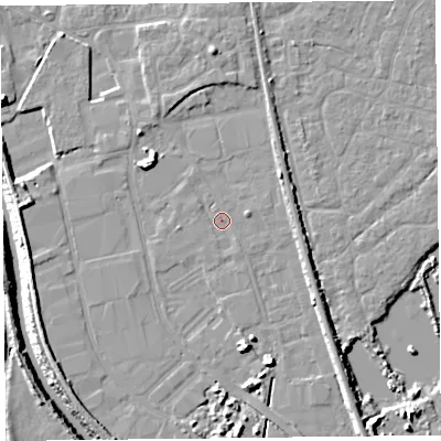 Shaded relief map of the ground around TA65LN, computed from Environment Agency LiDAR. The ground here sits at about 7 m above sea level and falls 9 m across the surrounding 800 m. Surface water reaching this point runs off ground lying to the south-south-east, 5.3 m higher.
