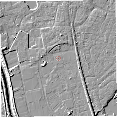 Shaded relief map of the ground around TA65LZ, computed from Environment Agency LiDAR. The ground here sits at about 7 m above sea level and falls 9 m across the surrounding 800 m. Surface water reaching this point runs off ground lying to the east-south-east, 0.6 m higher.