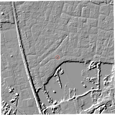 Shaded relief map of the ground around TA65PH, computed from Environment Agency LiDAR. The ground here sits at about 6 m above sea level and falls 7 m across the surrounding 800 m. Surface water reaching this point runs off ground lying to the south-west, 0.7 m higher.