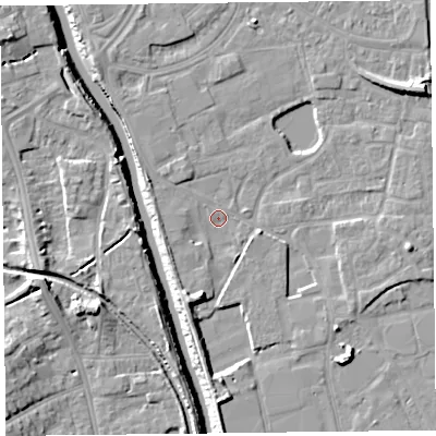 Shaded relief map of the ground around TA65PY, computed from Environment Agency LiDAR. The ground here sits at about 6 m above sea level and falls 10 m across the surrounding 800 m. Surface water reaching this point runs off ground lying to the south-south-west, 5.6 m higher.