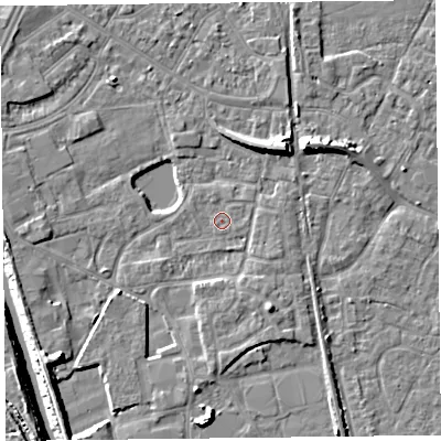 Shaded relief map of the ground around TA65RB, computed from Environment Agency LiDAR. The ground here sits at about 7 m above sea level and falls 9 m across the surrounding 800 m. Surface water reaching this point runs off ground lying to the east-south-east, 0.6 m higher.