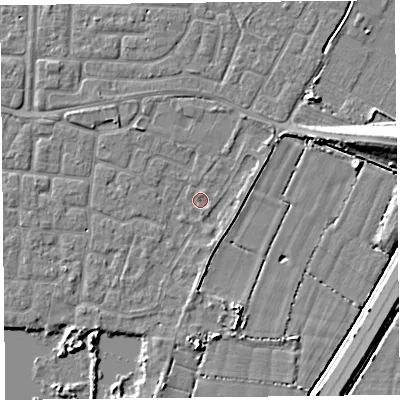 Shaded relief map of the ground around TA65SE, computed from Environment Agency LiDAR. The ground here sits at about 6 m above sea level and falls 9 m across the surrounding 800 m. Surface water reaching this point runs off ground lying to the south-west, 1.0 m higher.