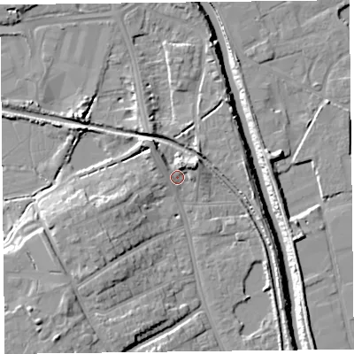 Shaded relief map of the ground around TA66AD, computed from Environment Agency LiDAR. The ground here sits at about 8 m above sea level and falls 14 m across the surrounding 800 m. Surface water reaching this point runs off ground lying to the north-east, 3.9 m higher.