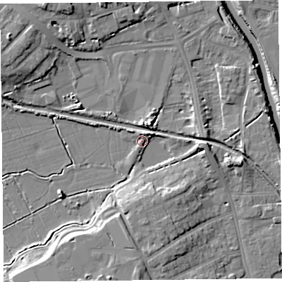 Shaded relief map of the ground around TA66AL, computed from Environment Agency LiDAR. The ground here sits at about 7 m above sea level and falls 14 m across the surrounding 800 m. Surface water reaching this point runs off ground lying to the north-east, 3.5 m higher.