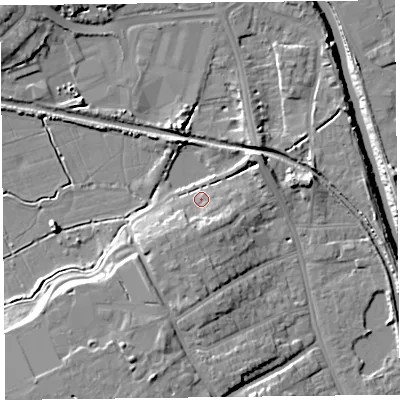 Shaded relief map of the ground around TA66AQ, computed from Environment Agency LiDAR. The ground here sits at about 8 m above sea level and falls 14 m across the surrounding 800 m. Surface water reaching this point runs off ground lying to the south-south-west, 6.0 m higher.