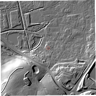Shaded relief map of the ground around TA66DQ, computed from Environment Agency LiDAR. The ground here sits at about 8 m above sea level and falls 23 m across the surrounding 800 m. Surface water reaching this point runs off ground lying to the south-east, 0.9 m higher.