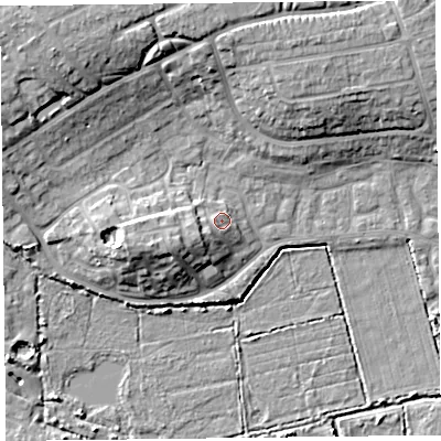 Shaded relief map of the ground around TA66ET, computed from Environment Agency LiDAR. The ground here sits at about 8 m above sea level and falls 14 m across the surrounding 800 m. Surface water reaching this point runs off ground lying to the south-west, 4.1 m higher.