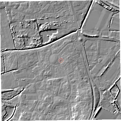 Shaded relief map of the ground around TA66FN, computed from Environment Agency LiDAR. The ground here sits at about 7 m above sea level and falls 11 m across the surrounding 800 m. Surface water reaching this point runs off ground lying to the south-east, 1.2 m higher.