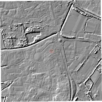 Shaded relief map of the ground around TA66FR, computed from Environment Agency LiDAR. The ground here sits at about 7 m above sea level and falls 11 m across the surrounding 800 m. Surface water reaching this point runs off ground lying to the south, 0.5 m higher.