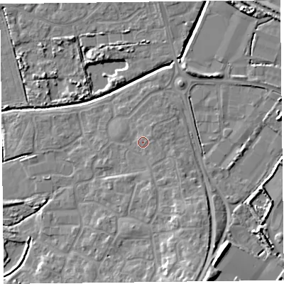 Shaded relief map of the ground around TA66FT, computed from Environment Agency LiDAR. The ground here sits at about 7 m above sea level and falls 11 m across the surrounding 800 m. Surface water reaching this point runs off ground lying to the south-east, 1.1 m higher.
