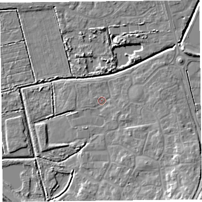 Shaded relief map of the ground around TA66GR, computed from Environment Agency LiDAR. The ground here sits at about 5 m above sea level and falls 11 m across the surrounding 800 m. Surface water reaching this point runs off ground lying to the east, 1.5 m higher.