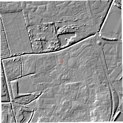 Shaded relief map of the ground around TA66GU, computed from Environment Agency LiDAR. The ground here sits at about 6 m above sea level and falls 11 m across the surrounding 800 m. Surface water reaching this point runs off ground lying to the south-south-east, 0.9 m higher.