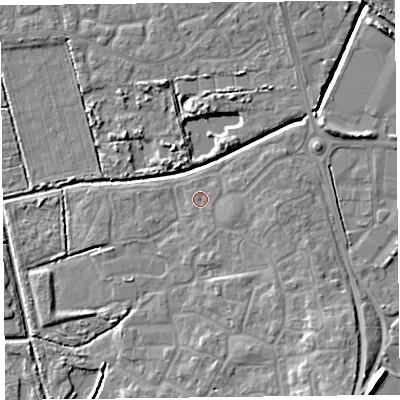 Shaded relief map of the ground around TA66GW, computed from Environment Agency LiDAR. The ground here sits at about 6 m above sea level and falls 11 m across the surrounding 800 m. Surface water reaching this point runs off ground lying to the south-east, 0.5 m higher.