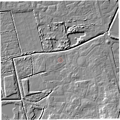 Shaded relief map of the ground around TA66GX, computed from Environment Agency LiDAR. The ground here sits at about 5 m above sea level and falls 9 m across the surrounding 800 m. Surface water reaching this point runs off ground lying to the east-south-east, 1.5 m higher.