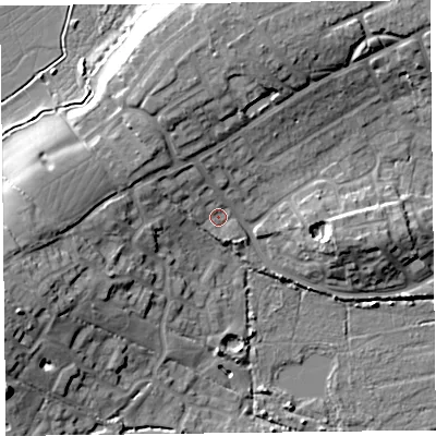 Shaded relief map of the ground around TA66HH, computed from Environment Agency LiDAR. The ground here sits at about 8 m above sea level and falls 16 m across the surrounding 800 m. Surface water reaching this point runs off ground lying to the north-north-west, 9.2 m higher.