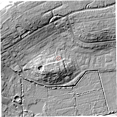 Shaded relief map of the ground around TA66HN, computed from Environment Agency LiDAR. The ground here sits at about 8 m above sea level and falls 14 m across the surrounding 800 m. Surface water reaching this point runs off ground lying to the south-south-west, 6.5 m higher.
