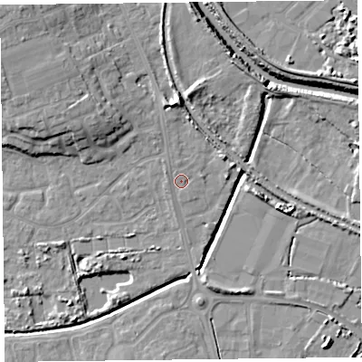 Shaded relief map of the ground around TA66LD, computed from Environment Agency LiDAR. The ground here sits at about 6 m above sea level and falls 11 m across the surrounding 800 m. Surface water reaching this point runs off ground lying to the west-north-west, 0.9 m higher.