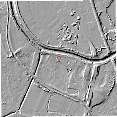 Shaded relief map of the ground around TA66LG, computed from Environment Agency LiDAR. The ground here sits at about 7 m above sea level and falls 10 m across the surrounding 800 m. Surface water reaching this point runs off ground lying to the south-east, 8.2 m higher.
