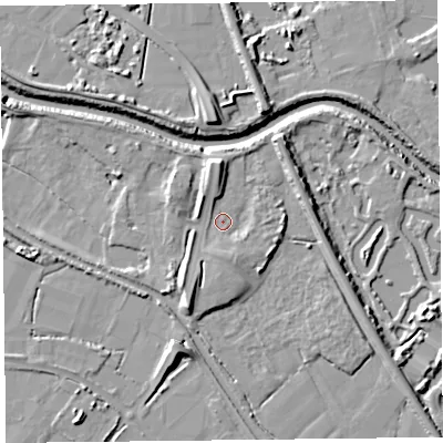 Shaded relief map of the ground around TA66LL, computed from Environment Agency LiDAR. The ground here sits at about 7 m above sea level and falls 9 m across the surrounding 800 m. Surface water reaching this point runs off ground lying to the north, 3.9 m higher.