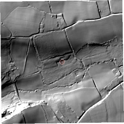 Shaded relief map of the ground around TA66NF, computed from Environment Agency LiDAR. The ground here sits at about 48 m above sea level and falls 59 m across the surrounding 800 m. Surface water reaching this point runs off ground lying to the north-west, 23.8 m higher.