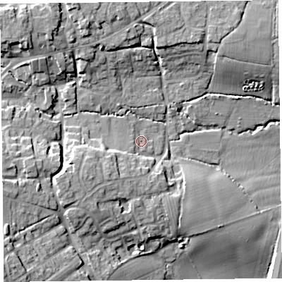Shaded relief map of the ground around TA66QW, computed from Environment Agency LiDAR. The ground here sits at about 31 m above sea level and falls 22 m across the surrounding 800 m. Surface water reaching this point runs off ground lying to the south-west, 7.4 m higher.
