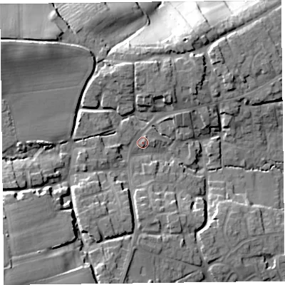 Shaded relief map of the ground around TA66RZ, computed from Environment Agency LiDAR. The ground here sits at about 36 m above sea level and falls 36 m across the surrounding 800 m. Surface water reaching this point runs off ground lying to the west-south-west, 11.0 m higher.