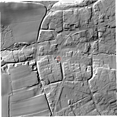 Shaded relief map of the ground around TA66SB, computed from Environment Agency LiDAR. The ground here sits at about 37 m above sea level and falls 31 m across the surrounding 800 m. Surface water reaching this point runs off ground lying to the south-west, 24.8 m higher.