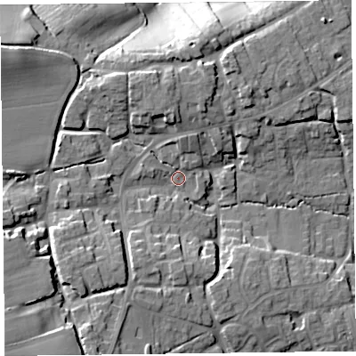 Shaded relief map of the ground around TA66SE, computed from Environment Agency LiDAR. The ground here sits at about 34 m above sea level and falls 31 m across the surrounding 800 m. Surface water reaching this point runs off ground lying to the south-west, 20.5 m higher.