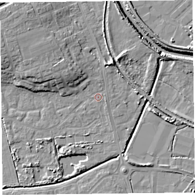 Shaded relief map of the ground around TA66UA, computed from Environment Agency LiDAR. The ground here sits at about 6 m above sea level and falls 12 m across the surrounding 800 m. Surface water reaching this point runs off ground lying to the north-north-west, 3.0 m higher.
