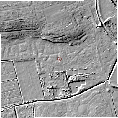 Shaded relief map of the ground around TA66UL, computed from Environment Agency LiDAR. The ground here sits at about 6 m above sea level and falls 12 m across the surrounding 800 m. Surface water reaching this point runs off ground lying to the north-north-east, 0.7 m higher.
