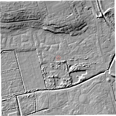 Shaded relief map of the ground around TA66UQ, computed from Environment Agency LiDAR. The ground here sits at about 6 m above sea level and falls 11 m across the surrounding 800 m. Surface water reaching this point runs off ground lying to the south-east, 1.6 m higher.