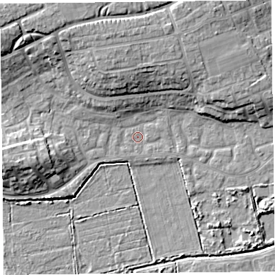 Shaded relief map of the ground around TA66UT, computed from Environment Agency LiDAR. The ground here sits at about 5 m above sea level and falls 13 m across the surrounding 800 m. Surface water reaching this point runs off ground lying to the north-east, 1.6 m higher.