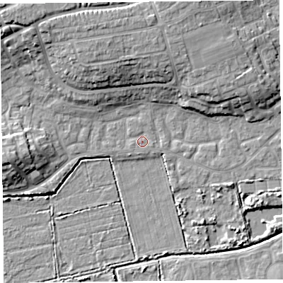 Shaded relief map of the ground around TA66UU, computed from Environment Agency LiDAR. The ground here sits at about 5 m above sea level and falls 12 m across the surrounding 800 m. Surface water reaching this point runs off ground lying to the north-north-east, 1.4 m higher.