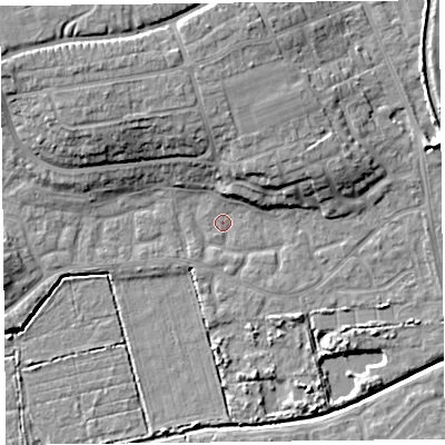 Shaded relief map of the ground around TA66UW, computed from Environment Agency LiDAR. The ground here sits at about 5 m above sea level and falls 12 m across the surrounding 800 m. Surface water reaching this point runs off ground lying to the north-north-west, 9.3 m higher.