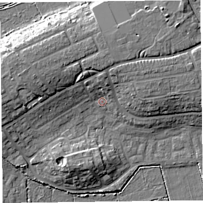 Shaded relief map of the ground around TA66WN, computed from Environment Agency LiDAR. The ground here sits at about 8 m above sea level and falls 14 m across the surrounding 800 m. Surface water reaching this point runs off ground lying to the north-west, 8.9 m higher.