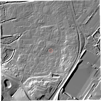 Shaded relief map of the ground around TA66WR, computed from Environment Agency LiDAR. The ground here sits at about 7 m above sea level and falls 22 m across the surrounding 800 m. Surface water reaching this point runs off ground lying to the south-south-west, 15.2 m higher.