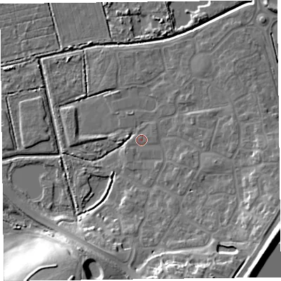 Shaded relief map of the ground around TA66WT, computed from Environment Agency LiDAR. The ground here sits at about 6 m above sea level and falls 20 m across the surrounding 800 m. Surface water reaching this point runs off ground lying to the east, 5.1 m higher.