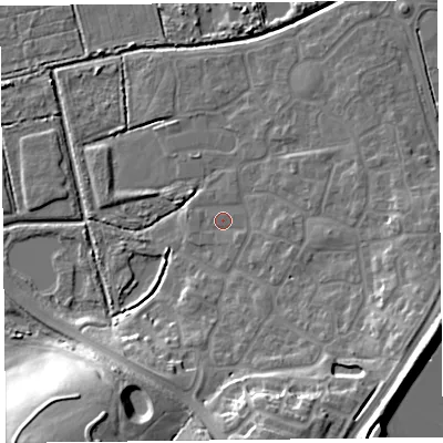 Shaded relief map of the ground around TA66WU, computed from Environment Agency LiDAR. The ground here sits at about 6 m above sea level and falls 21 m across the surrounding 800 m. Surface water reaching this point runs off ground lying to the east, 4.9 m higher.